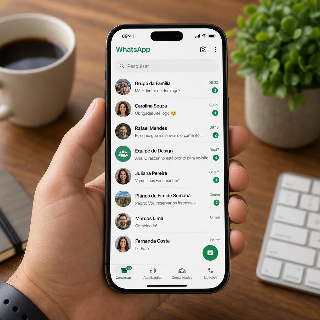 Tela cheia de conversas de WhatsApp